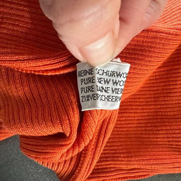 VTG 100% Wool Ribbed Johnny Collar Mock Neck Orange Hiking Base Layer w flaws - Picture 9 of 13